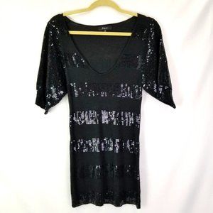 Womens Black Sweater Sequine Dress Size Small